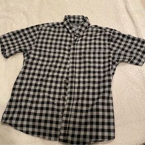 STILLWATER, black and gray plaid, short sleeve button up shirt